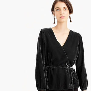 J Crew Black Velvet Faux Wrap Tie Top Sz 8, 00P